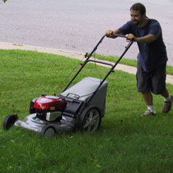 Image d'une personne passant la tondeuse | Image of a person mowing a lawn