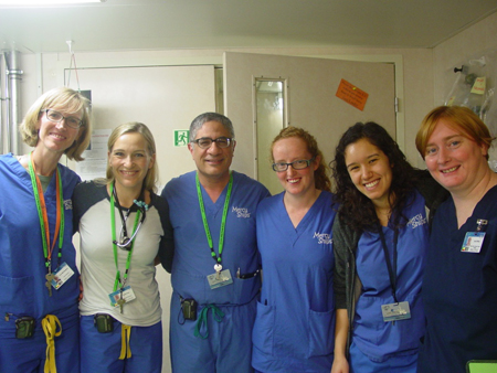 The ward team stands with Dr. Emil (left to right) Cori, Lydia, Dr. Emil, Catherine, Yasmine and Jane. The ward team stands with Dr. Emil (left to right) Cori, Lydia, Dr. Emil, Catherine, Yasmine and Jane.